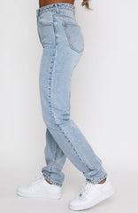 Who's That Girl Straight Leg Denim Jeans Washed Blue