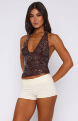 You Can Be Mine Beaded Top Chocolate